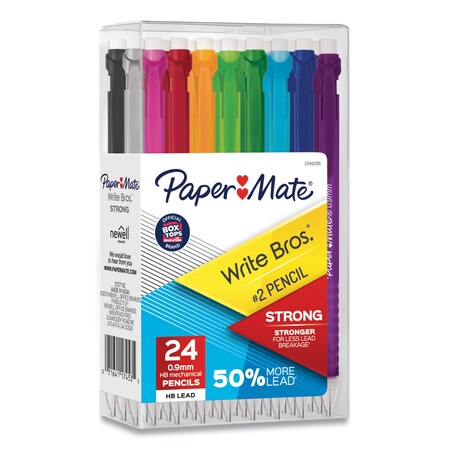 Paper Mate Write Bros Mechanical Pencil, 0.9 mm, HB (#2), Black Lead, Assorted Barrel Colors, PK24 PK 2096296